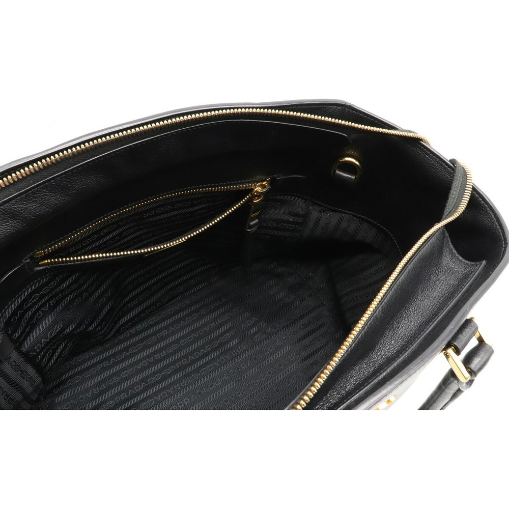 Prada Glace Calf Shoulder Bag Crossbody Nylon Leather Black Gold - Picture 5 of 8